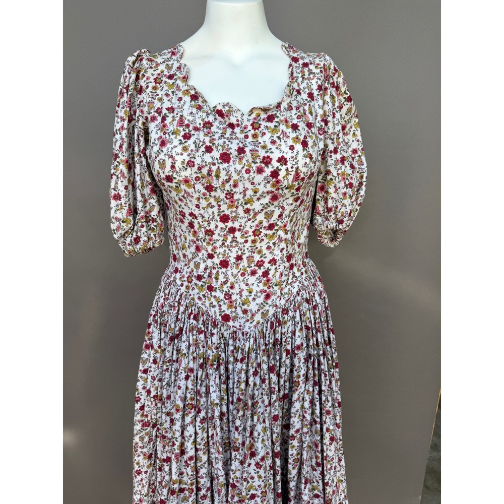 Vintage Prairie Maxi Dress Small Floral Puff Sleeve Tiered Bonnet Cottage Coplay - Picture 3 of 16